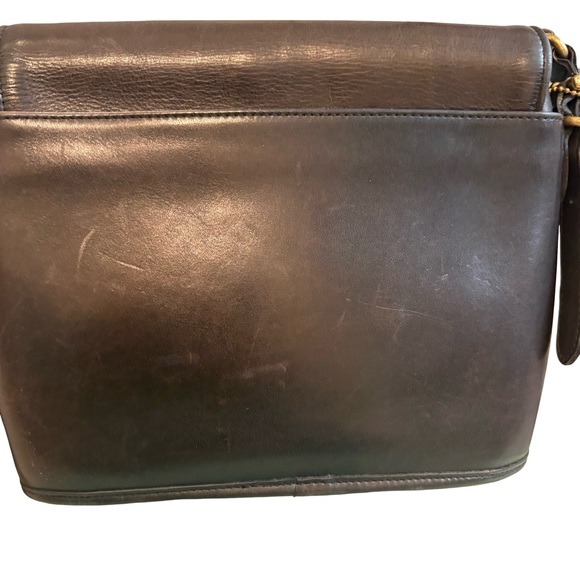 Vintage Coach Loden Leather Equestrian Large Flap Bag in Dark Brown - Style 9807 - Picture 7 of 15